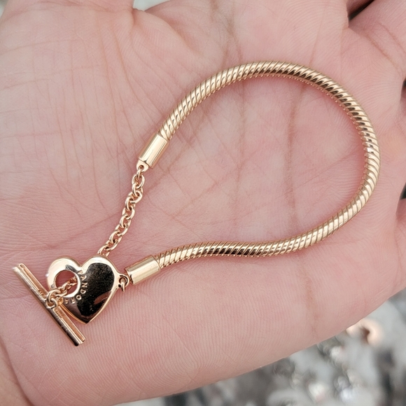 Pandora Moments Heart T-Bar Snake Chain Bracelet - Picture 3 of 6